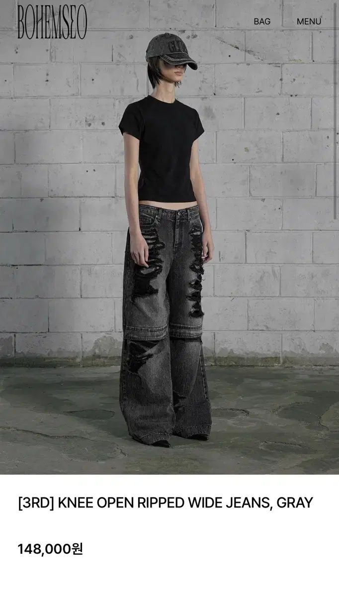 [BOHEMSEO] KNEE OPEN RIPPED WIDE JEANS / 追跡付 BOHEMSEO] KNEE OPEN RIPPED WIDE JEANS / 追跡付 (BOHEMSEO