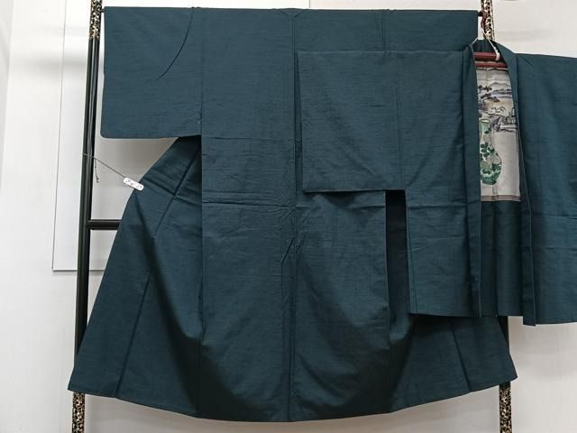 平和屋着物○男性 紬 色無地 利休色 キングサイズ 正絹 逸品 CAAU3158yc 