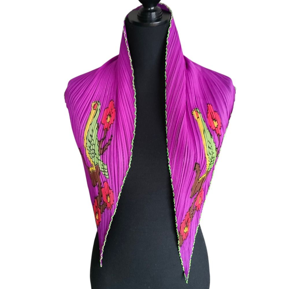 Pleats Please Issey Miyake プリーツプリーズ イッセイミヤケ ウグイス柄 スカーフ ストール マフラー パープル レディース 古着