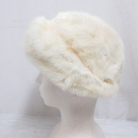 Boutique HAT KATES CANADA ミンク ハット 帽子 キャップ 毛皮 60cm オフホワイト 裏地付き カナダ製