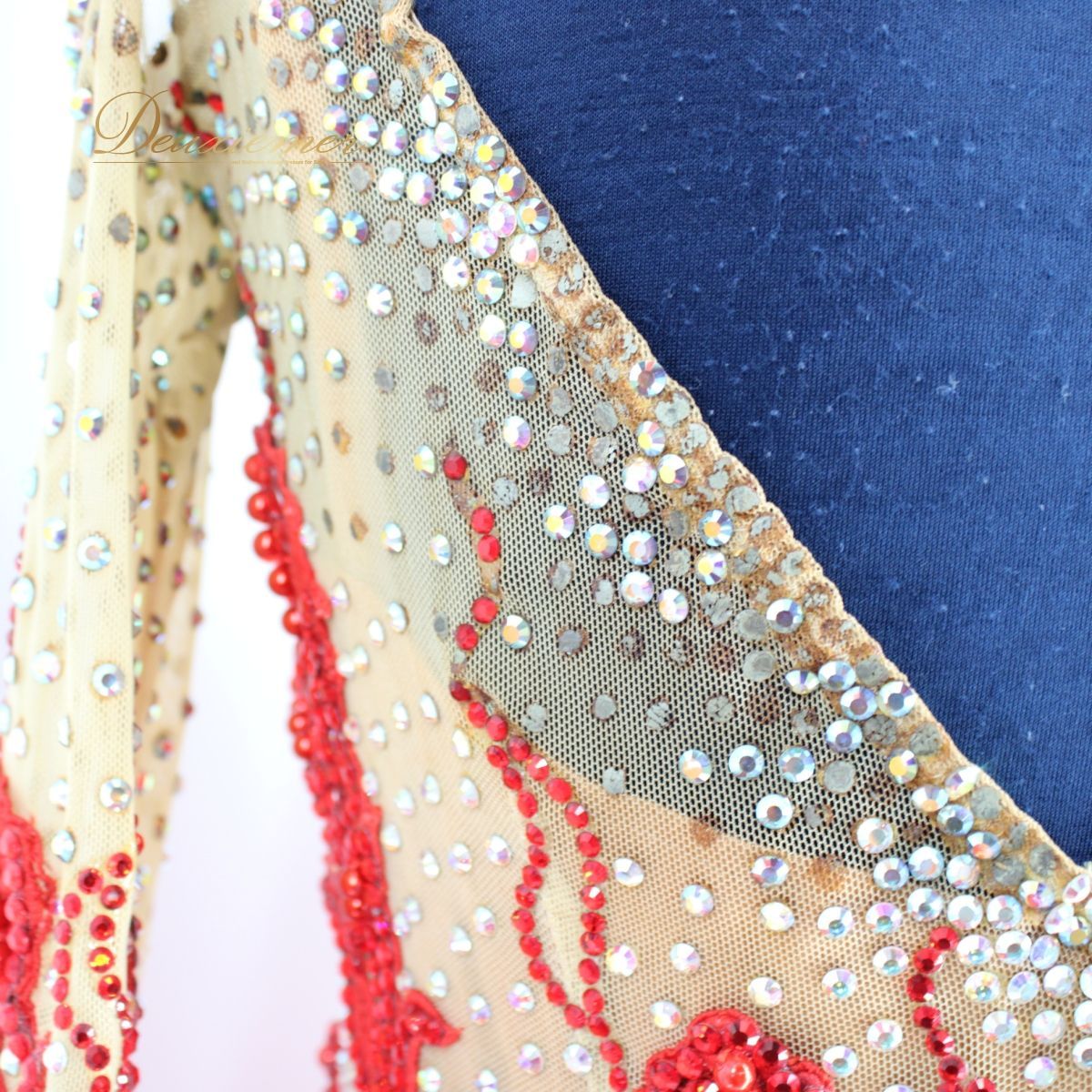 社交ダンス衣装】レッド ワンピース ドレス 赤 レース 光沢 デモ 競技