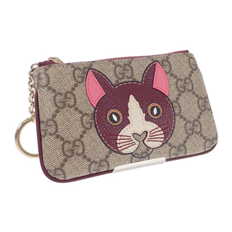 グッチ GUCCI キャット ディテールGG 818768_FAEEN_8574 キーケース ポリウレタン ベージュ ゴールド金具 レディース 猫 ギフト Aランク