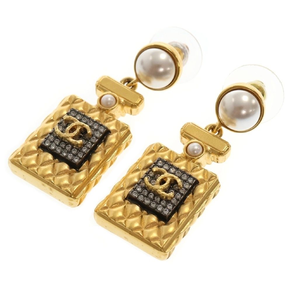 CHANEL シャネル 香水ボトル モチーフ ココマーク ピアス ゴールド GP×ラインストーン×フェイクパール マメ有 A20A
