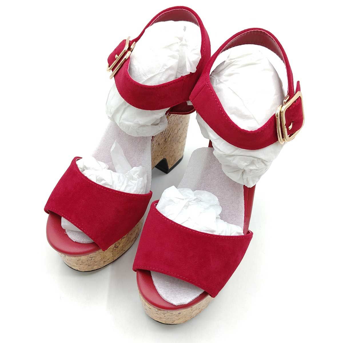 【未使用】スライ CORK WEDGE サンダル ストラップ ヒール (23.5-24cm) Mレッド  030ASM55-0300 レディース SLY