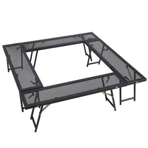 SUN-YE焚き火テーブルアウトドア囲炉裏自由な組み合わせで使えるシェイプ収納ケース付アウトドアアイアン囲炉裏マルチファイア4個セット脚が太くなり安定感が増し、複数人でのBBQに最適