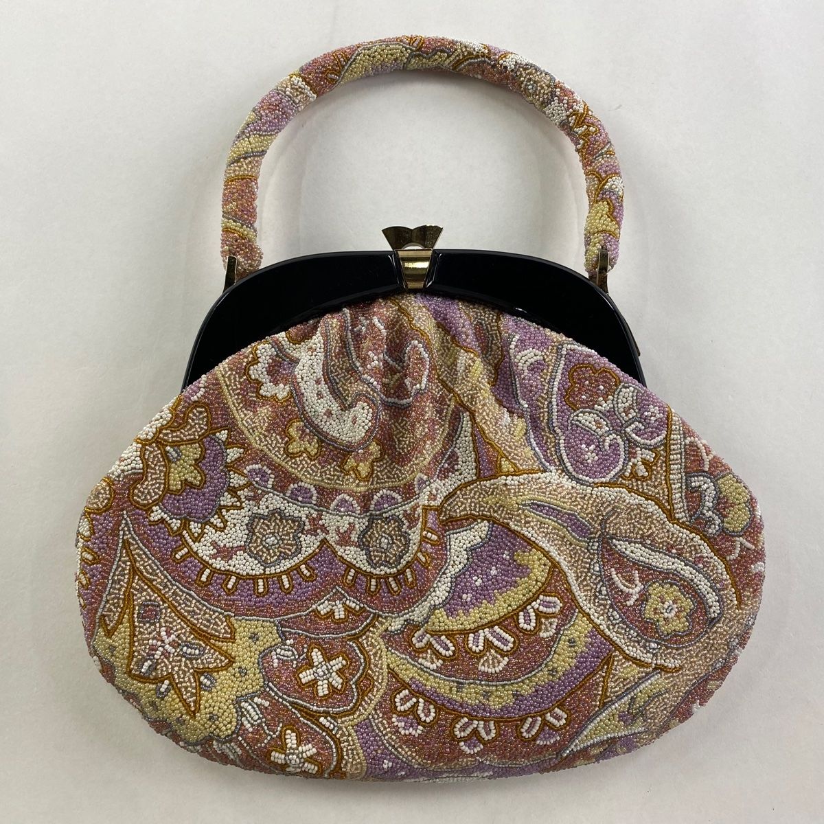 和装バッグ ビーズバッグ フォーマル 草花 薄紫 ビーズ 和装小物