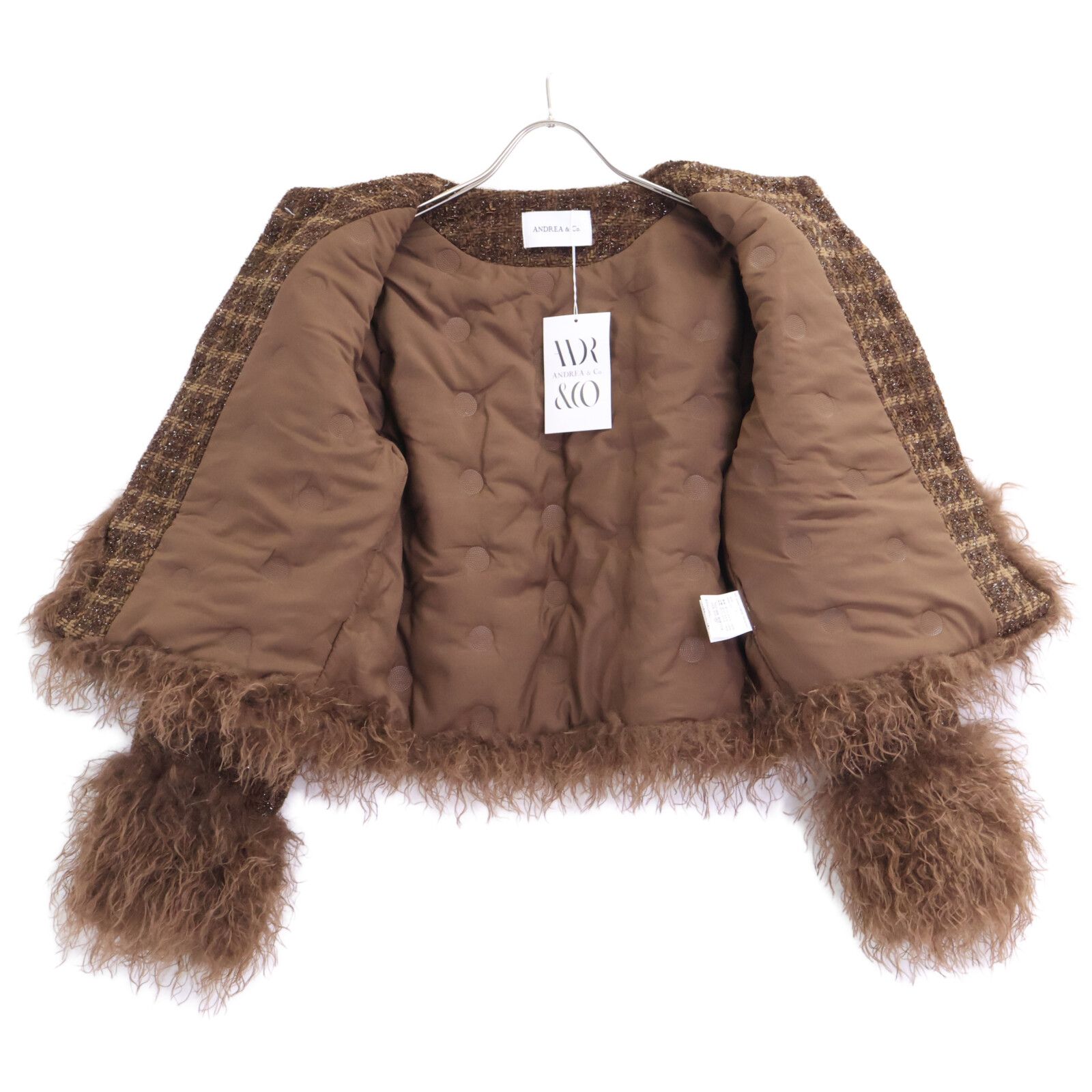 andrea&co. アンドレアアンドコー　ツイードファージャケット ANDREA & Co. アンドレアアンドコー anzeal-FRE24-103 ﾂｲｰﾄﾞﾌｧｰ