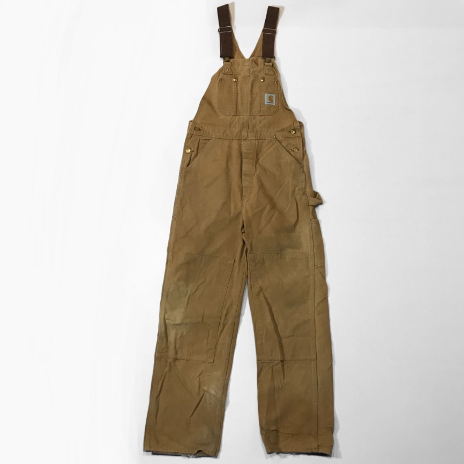 90s 00s Vintage  カーハート Carhartt ダブルニー ダック オーバーオール 32インチ相当 キャメル