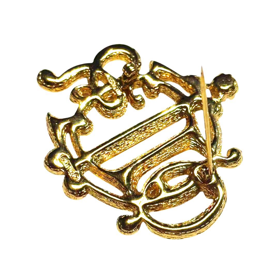 ◆本物◆クリスチャンディオールChristianDiorヴィンテージVintageラインストーンキラキラエンブレムロゴゴールド金色ブローチアクセサリー刻印ユニセックス