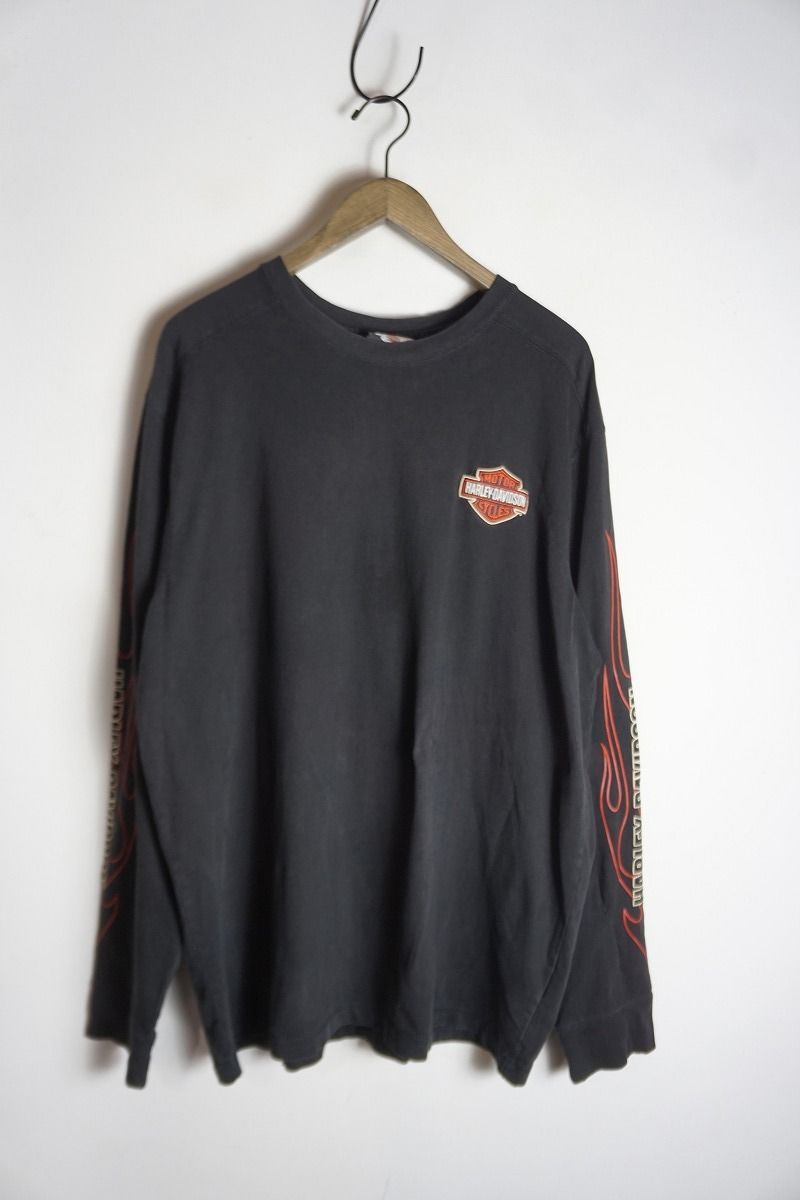 HARLEY-DAVIDSON 長袖Tシャツ　刺繍　プリント　フレイム　黒　L 90's～ HARLEY-DAVIDSON ''IF YOU CANREAD THIS THE BITCH FELL