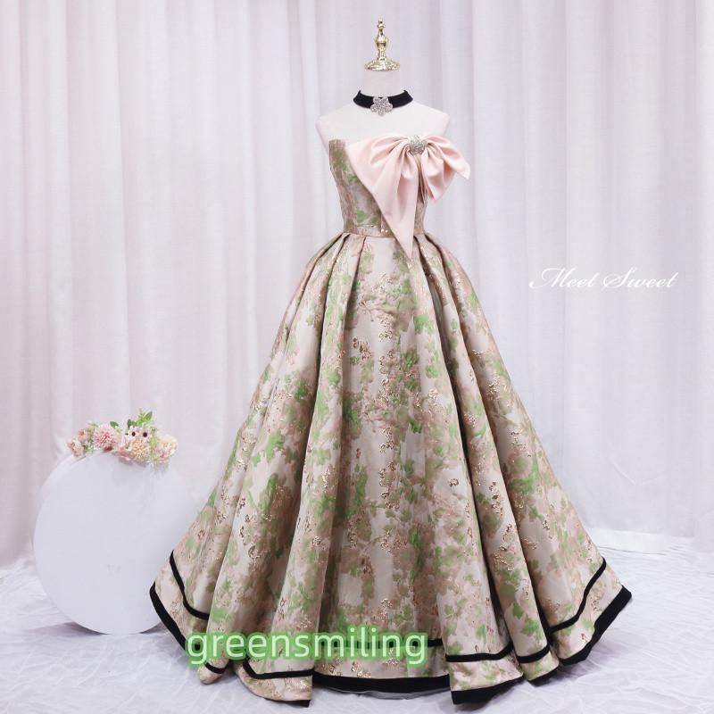 ドレス プリンセスライン 花柄 ベアトップ ピンク リボン ロングドレス ウェディングドレス 結婚式 二次会 花嫁 前撮り 演奏