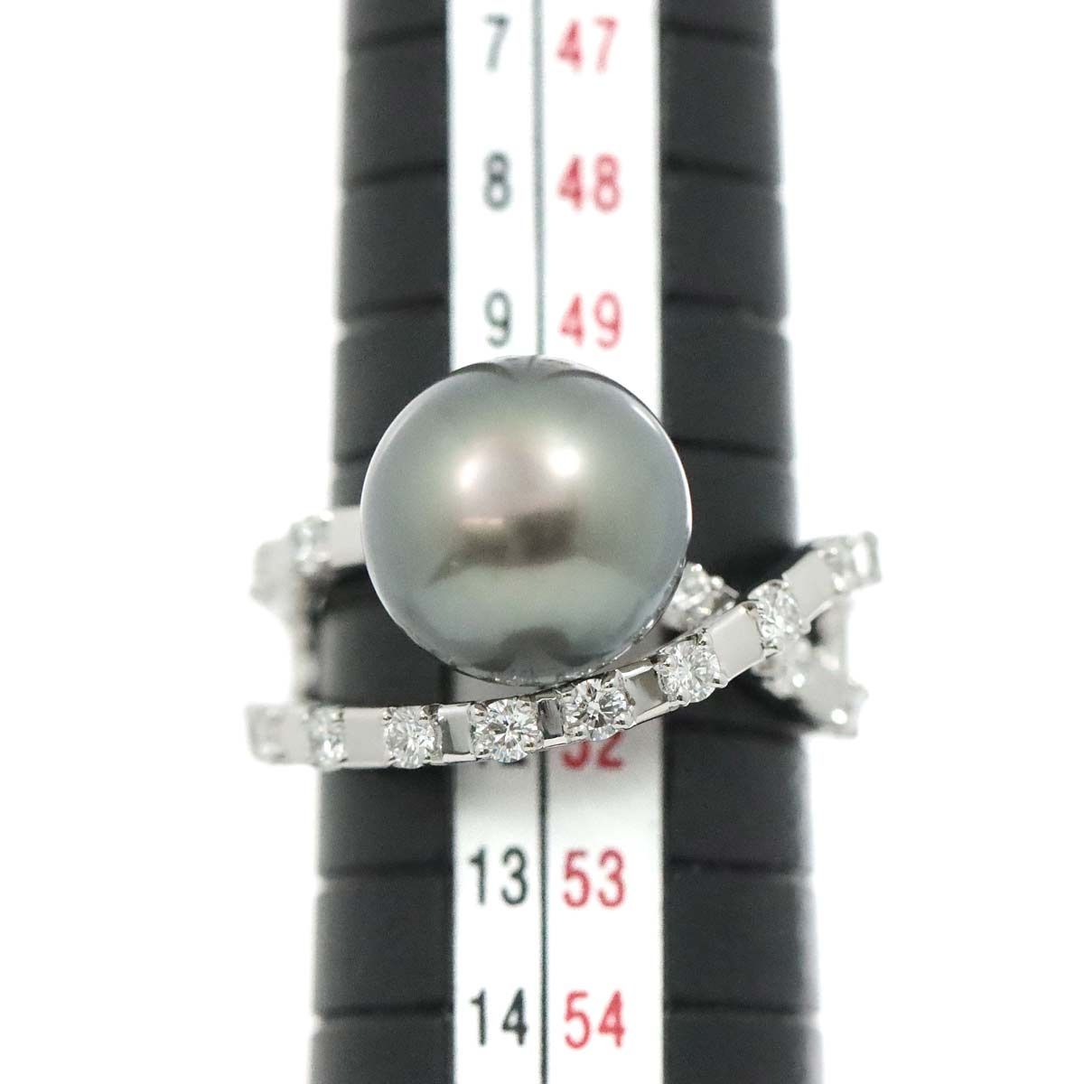 タサキ TASAKI 11.5号 リング 黒蝶真珠 10.6mm ダイヤ 0.36ct Pt プラチナ 指輪 パール 田崎真珠 Black Pearl Ring 90248020