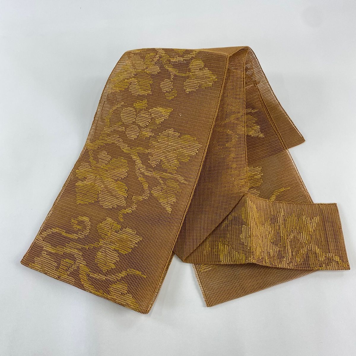 名古屋帯 秀品 夏帯 羅 八寸名古屋帯 松葉仕立て 葡萄 山吹茶色