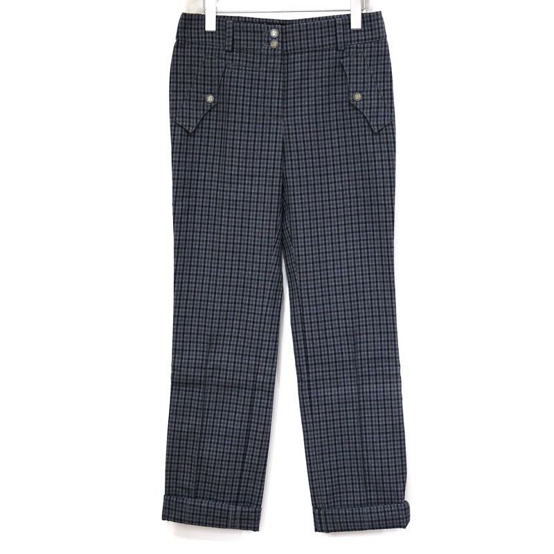 楠本質店|元住吉 シャネル|CHANEL 05A P26771 チェックパンツ ＃38 グレー×ブラック ココマーク ボタン ウール ソルド品 レディース