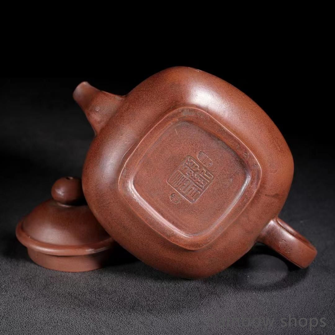 中国古美術?原鉱底槽清泥養神紋?紫砂壺?底款 顧景舟?朱泥?急須?茶壺?茶道具
