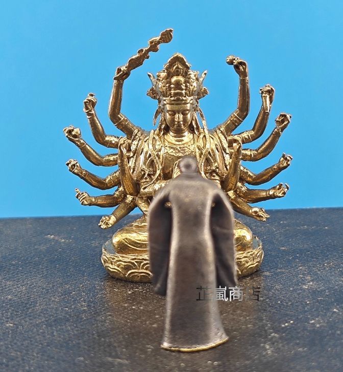 銅 細工 仏教美術 玄奘参詣準提菩薩仏像 禅意茶道 置物 装飾品 工芸品