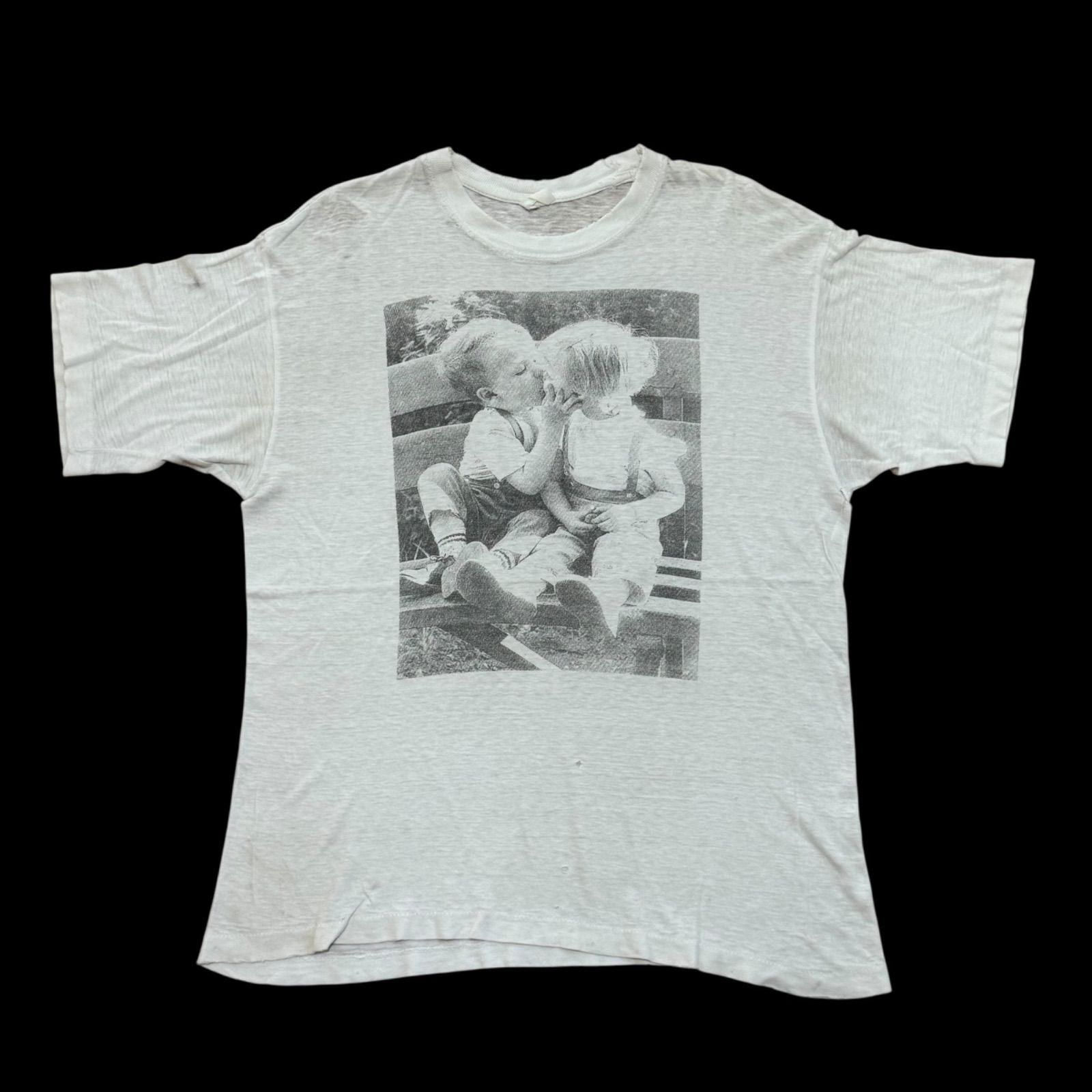 90's フォトt 90s KidsPhotoVintage Tshirts Baby 白黒フォトTシャツ モノクロ写真