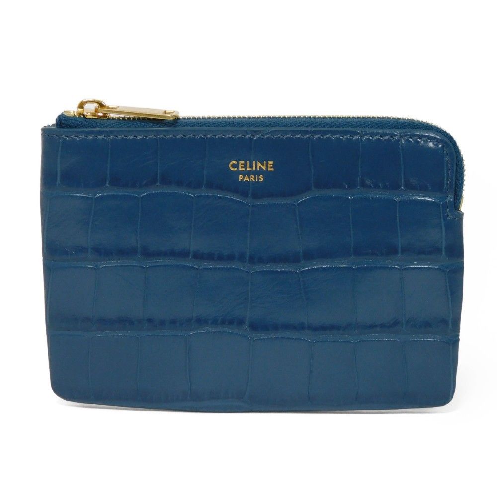 CELINE セリーヌ コイン ＆ カード ポーチ クロコ エンボス カーフ 