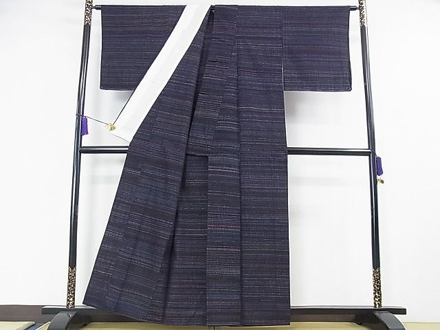 平和屋本店□希少 本場結城紬 重要無形文化財 永井千代子作 単衣