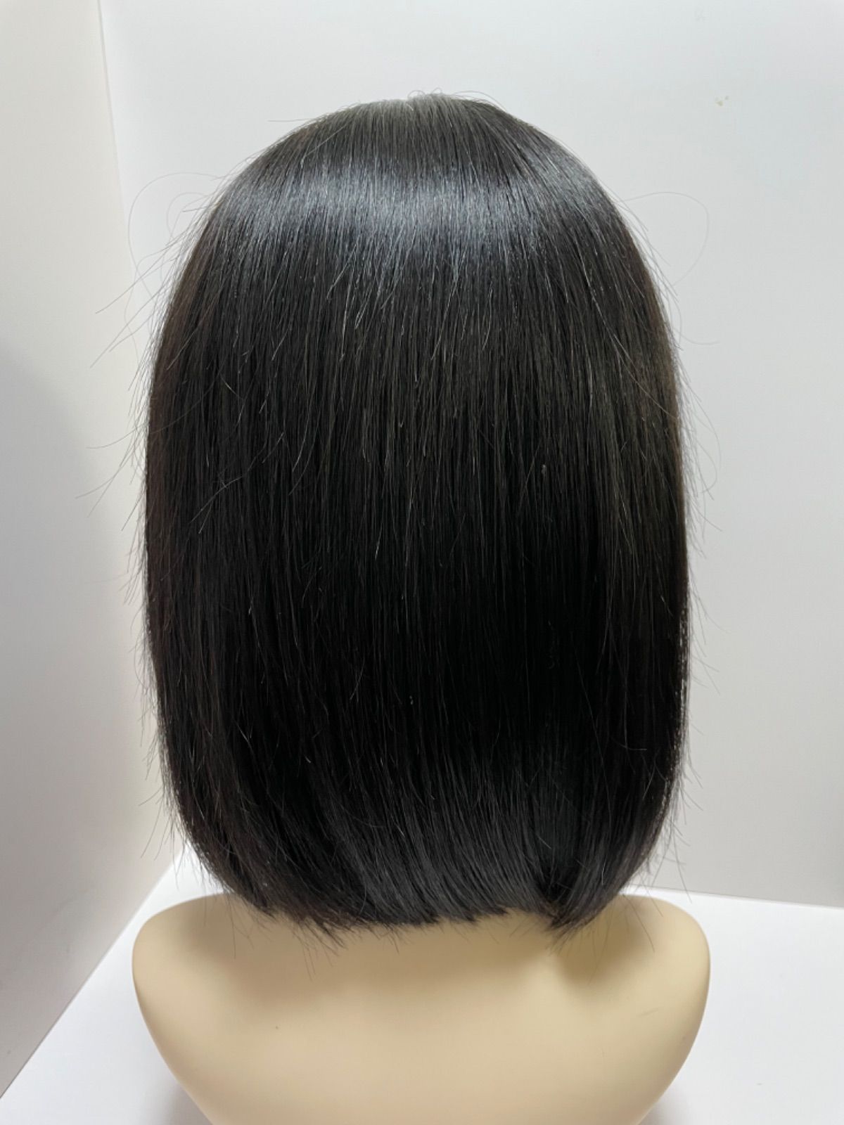 人毛100% フルウィッグ 医療用 ボブ ストレート ブラック 30cm 手縫い フルウィッグ 人毛 100% プレミアムセミロング 30cm ウィッグ