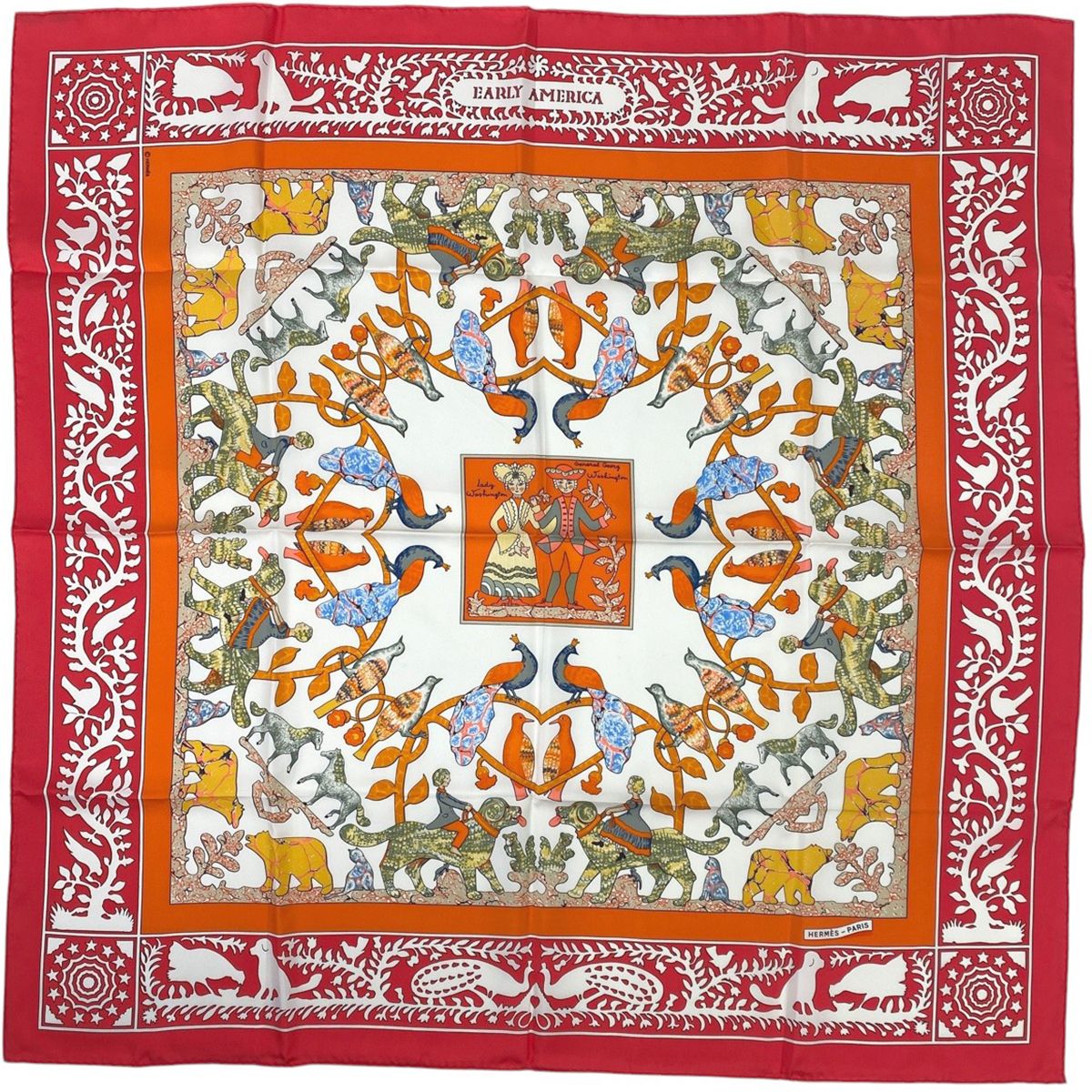 美品✨エルメス スカーフ カレ90 EARLY AMERICA 動物柄 エルメス HERMES カレ 90 EARLY AMERICA 古き良きアメリカ 動物柄