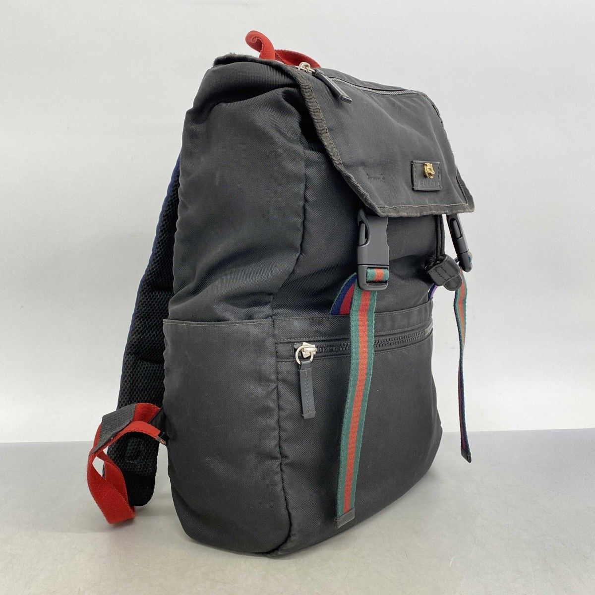 5id4192-h グッチ リュック デイパック アニマリエ 450982 テクノキャンバス ブラック シルバー金具 メンズ レディース ユニセックス