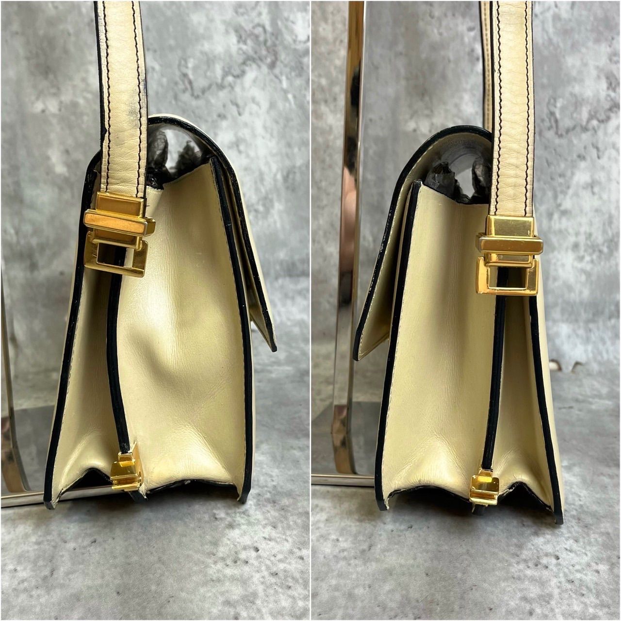 ✨良品✨ CELINE セリーヌ ショルダーバッグ トートバッグ フラップ マカダム ゴールド金具 ロゴ型押しビンテージ ヴィンテージ カーフレザー  ホワイト 白色 - メルカリ