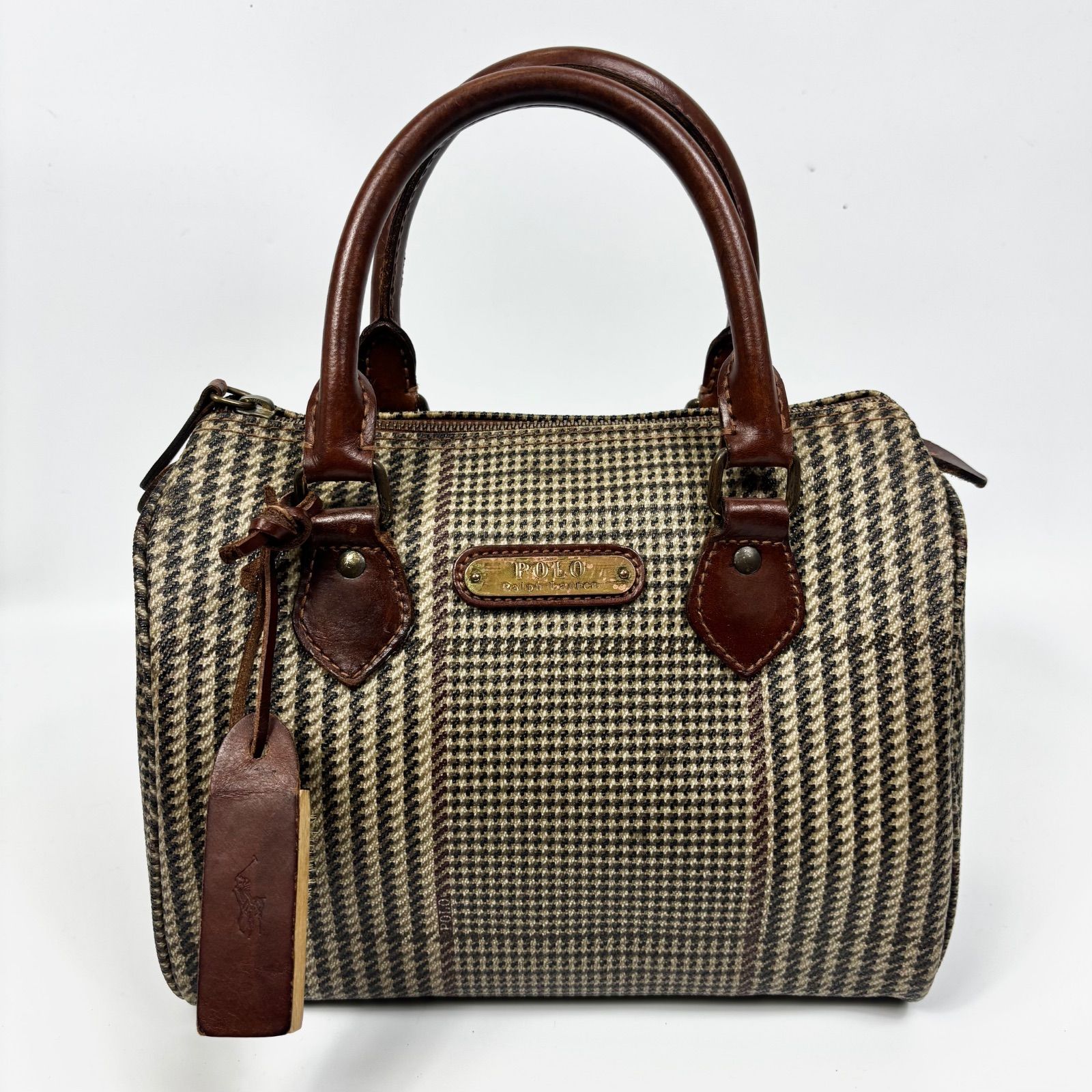 ヴィンテージ ポロラルフローレン チェック ミニボストンバッグ レディース] ヴィンテージ ラルフローレン グレンチェック柄 ミニ