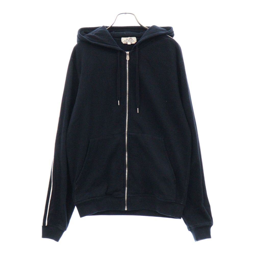 HERMES (エルメス) 21AW ランH ジップアップ スウェットパーカー ナイロン切替 ネイビー 12-5742