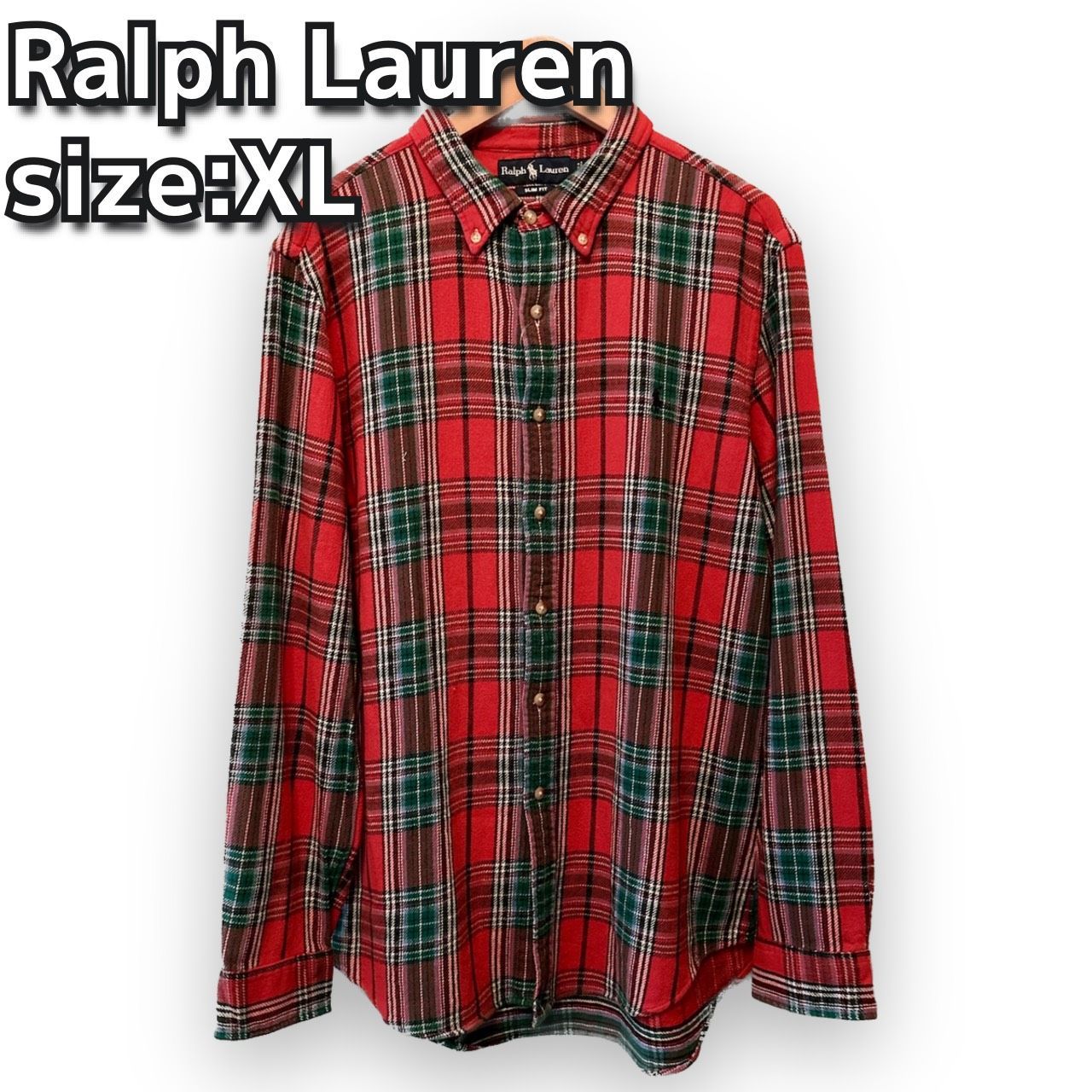 ラルフローレン ネルシャツ チェックシャツ 刺繍 長袖シャツ USサイズ-