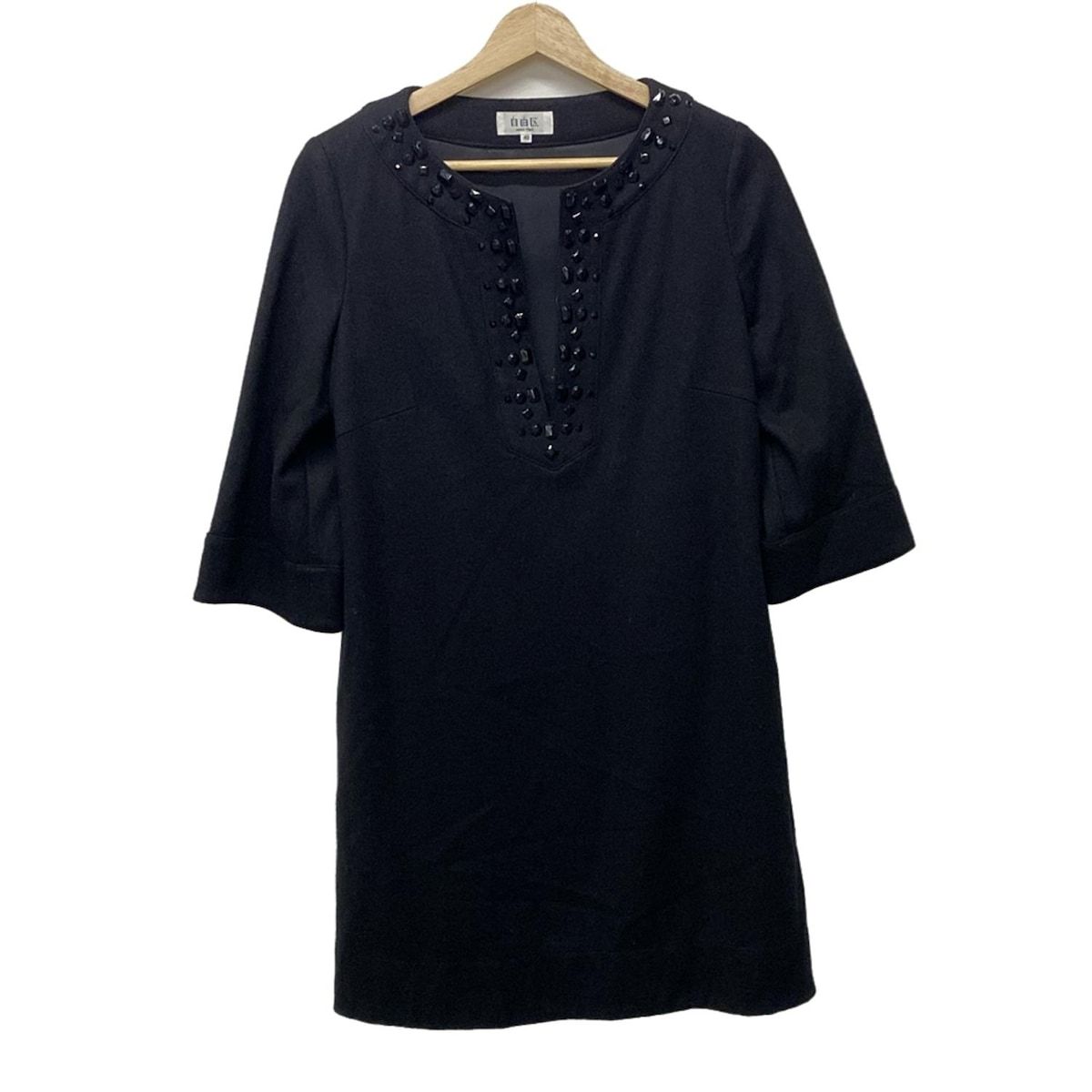 自由区|jiyuku ジユウク ワンピース サイズ40 M レディース - 黒 長袖|ひざ丈|ビーズ