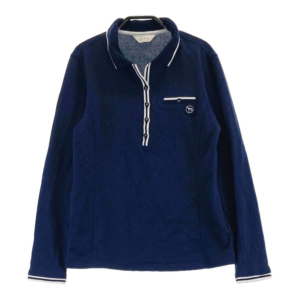 【美品】ADABAT　アダバット　ローネックシャツ　ゴルフウェア　Mサイズ ADABAT アダバット ハイネック 半袖Tシャツ ネイビー系 48
