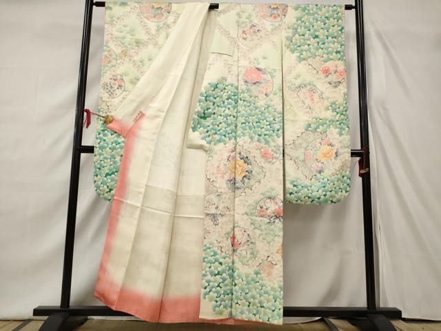 平和屋着物○上質な小紋 菱紋紗 立涌花文 正絹 逸品