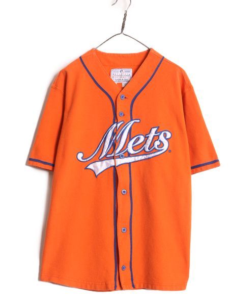 なクーポン配布中! MLB オフィシャル MIRAGE メッツ ベースボール シャツ メンズ M 古着 ユニフォーム ゲームシャツ メジャーリーグ 半袖シャツ コットン 野球
