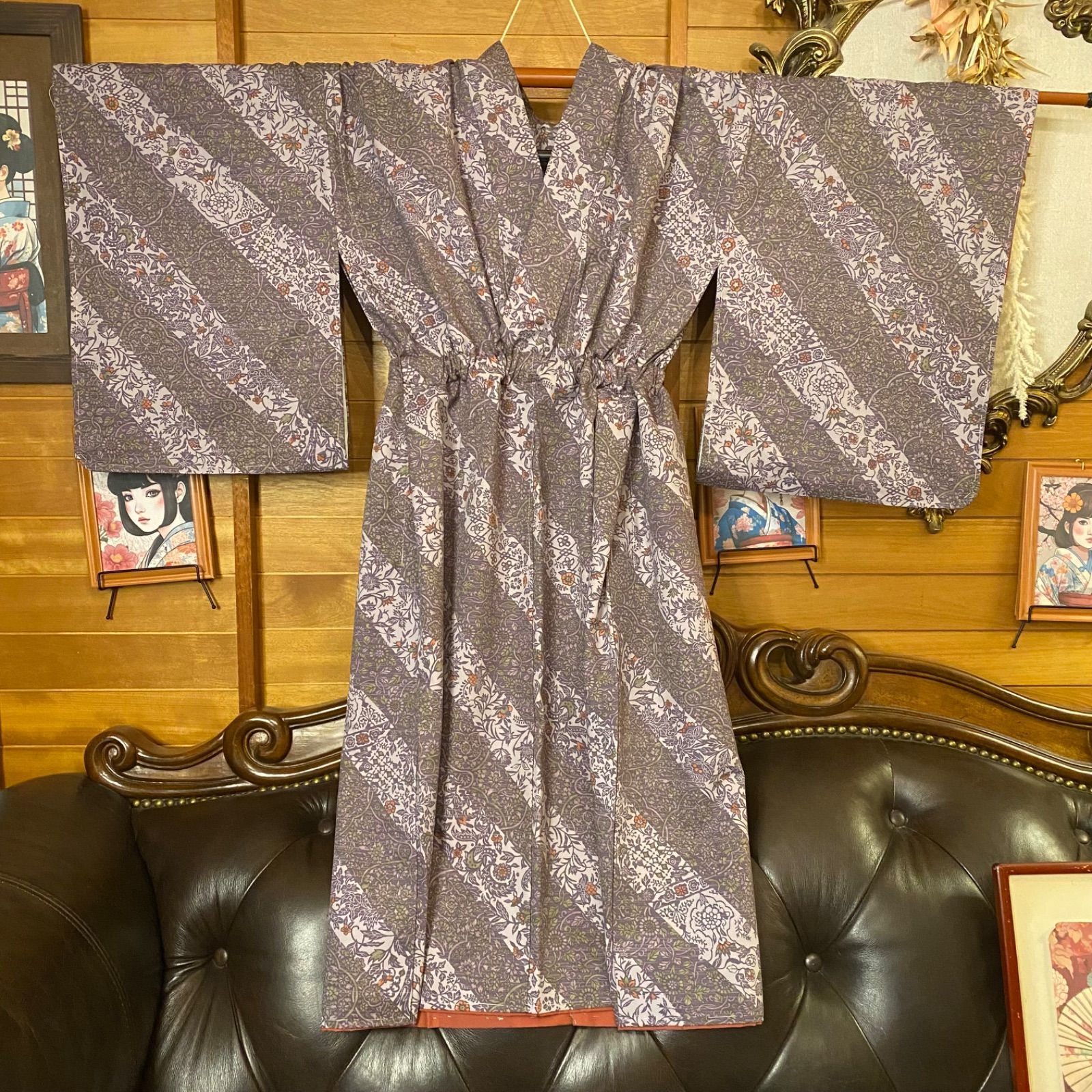 着物 リメイク ワンピース ドレス 洗える 化繊 京袋帯サッシュベルト