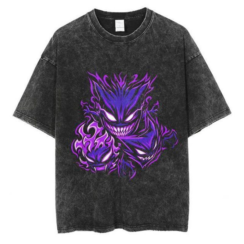 ヴィンテージ加工Tシャツ ポケモン ゲンガー メンズ 做旧半袖 ゆったり 