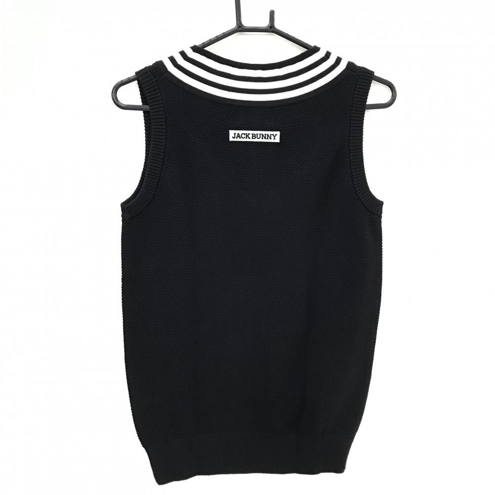 ジャックバニー ニットベスト 黒×白 ネックボーダー コットン混 レディース 1 M ゴルフウェア Jack Bunny