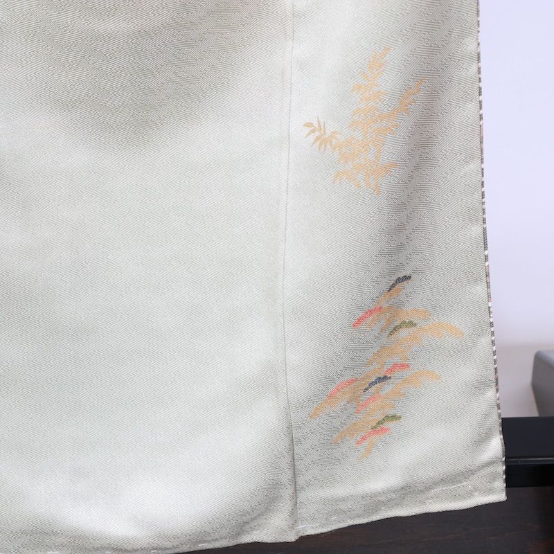 訪問着 新品未使用品 ひわ 珊瑚朱 グリーン ゴールド 白 花 雪輪 波 京