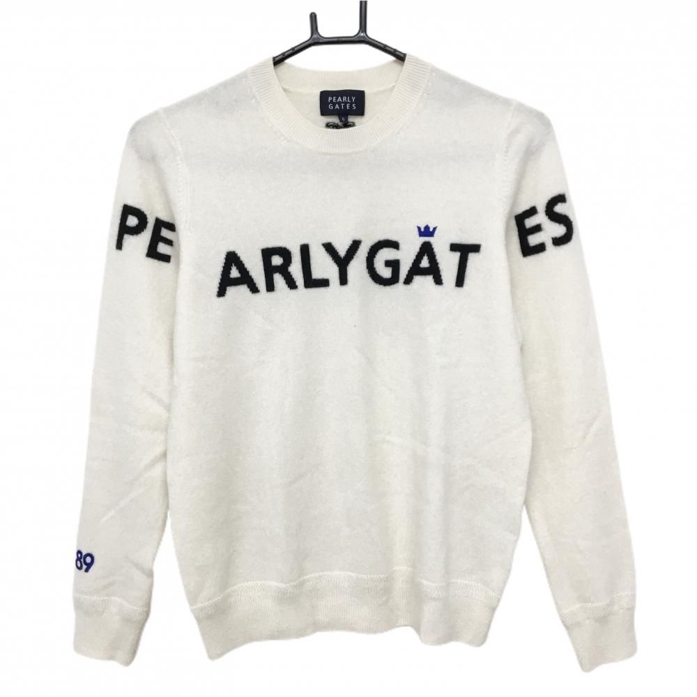 パーリーゲイツ セーター 白×黒 カシミヤ ロゴ レディース 0 S ゴルフウェア PEARLY GATES