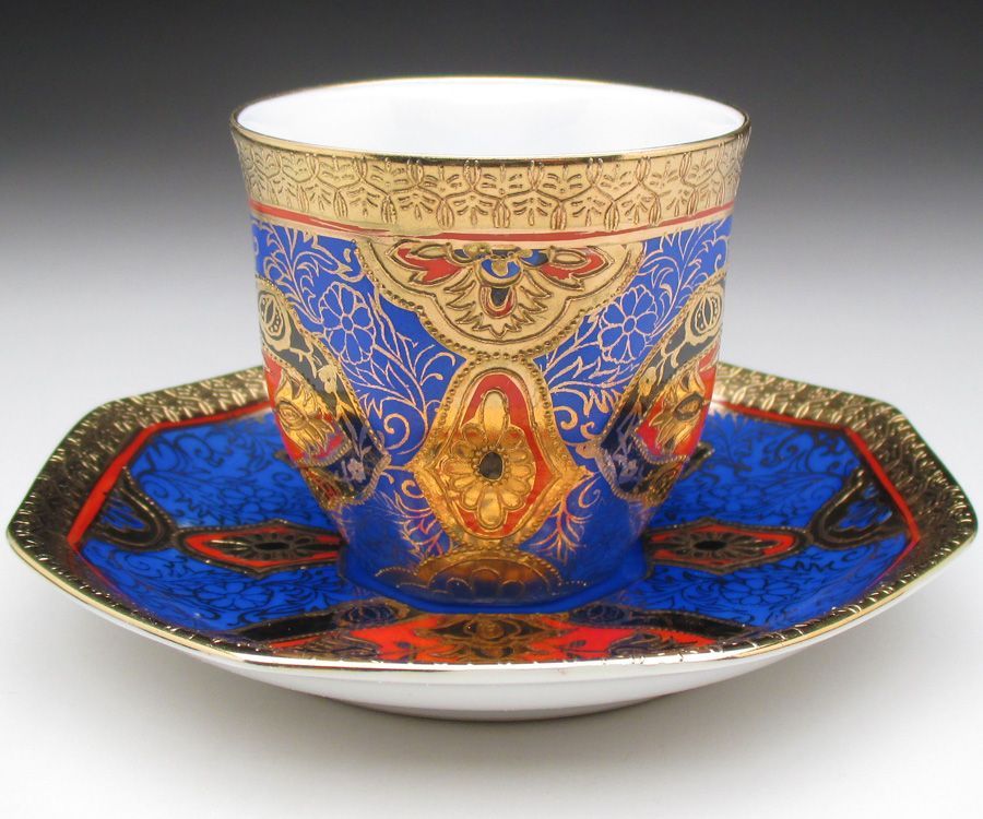 Noritake - オールドノリタケ　金盛り　ブルー　カップ　ソーサー ノリタケ オールドノリタケ ブルー地金盛り薔薇絵 カップ