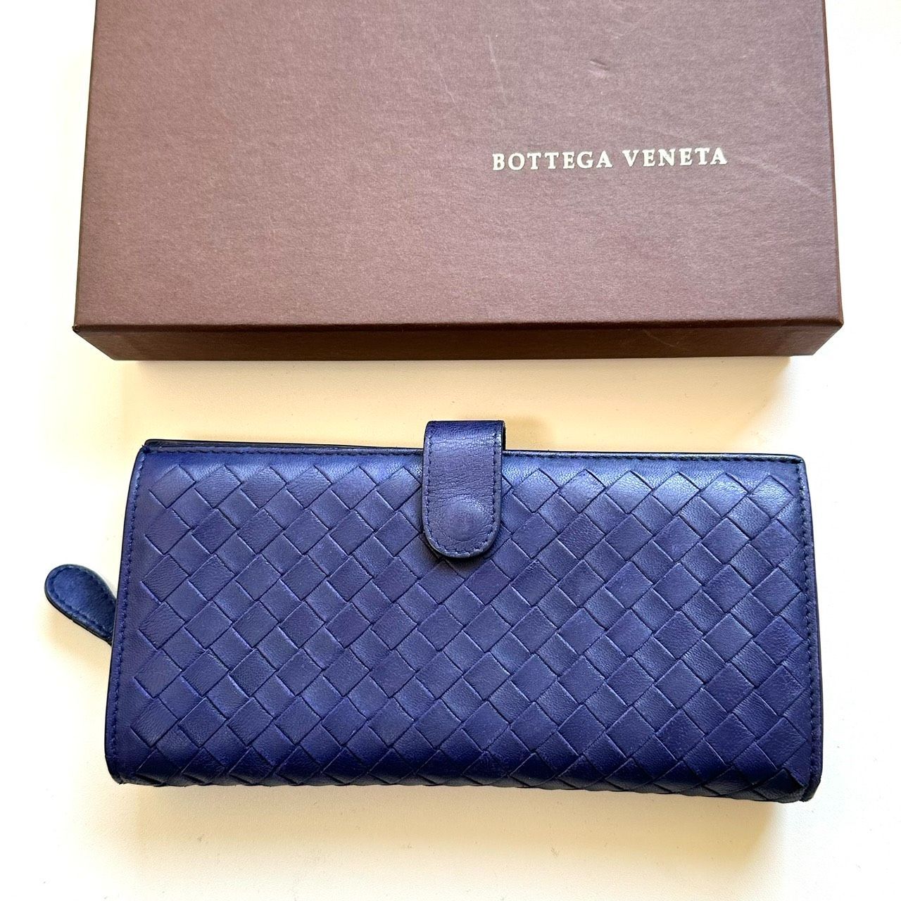 ボッテガヴェネタ BOTTEGA VENETA 長財布 イントレチャート ブルー
