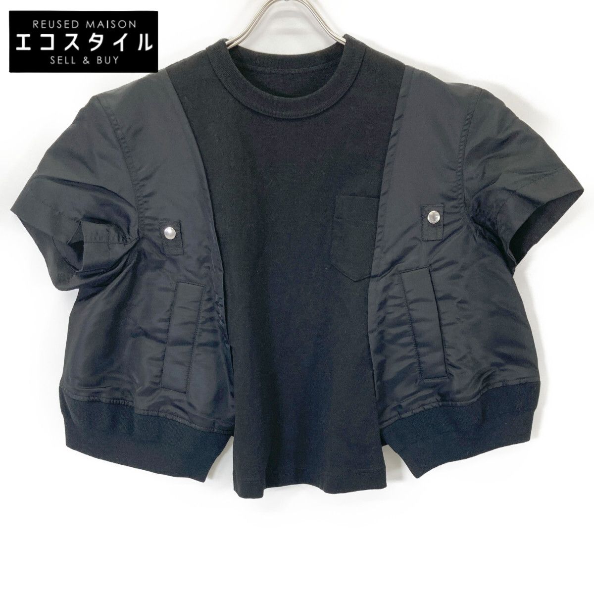 sacai サカイ 24-07454 24AW ブラック Nylon TwillxCotton Jersey T-Shirt ドッキングTシャツ 3
