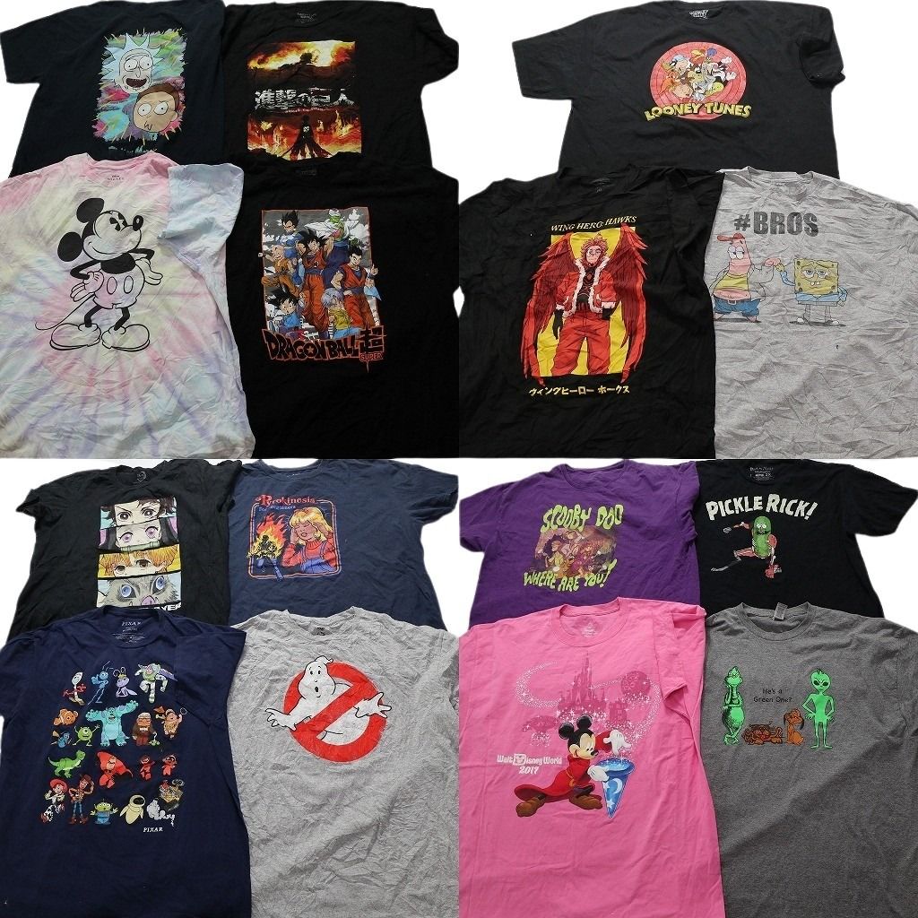 古着卸 キャラクター 半袖Tシャツ 15枚セット メンズ 2XL |3XL ミッキー ドラゴンボール スポンジボブ 古着 NA2681
