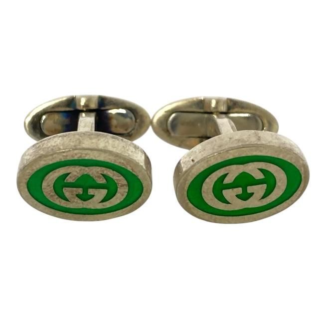 GUCCI グッチ カフスボタン カフリンクス カフス アクセサリー インターロッキングG Ag925 エナメル シルバー グリーン
