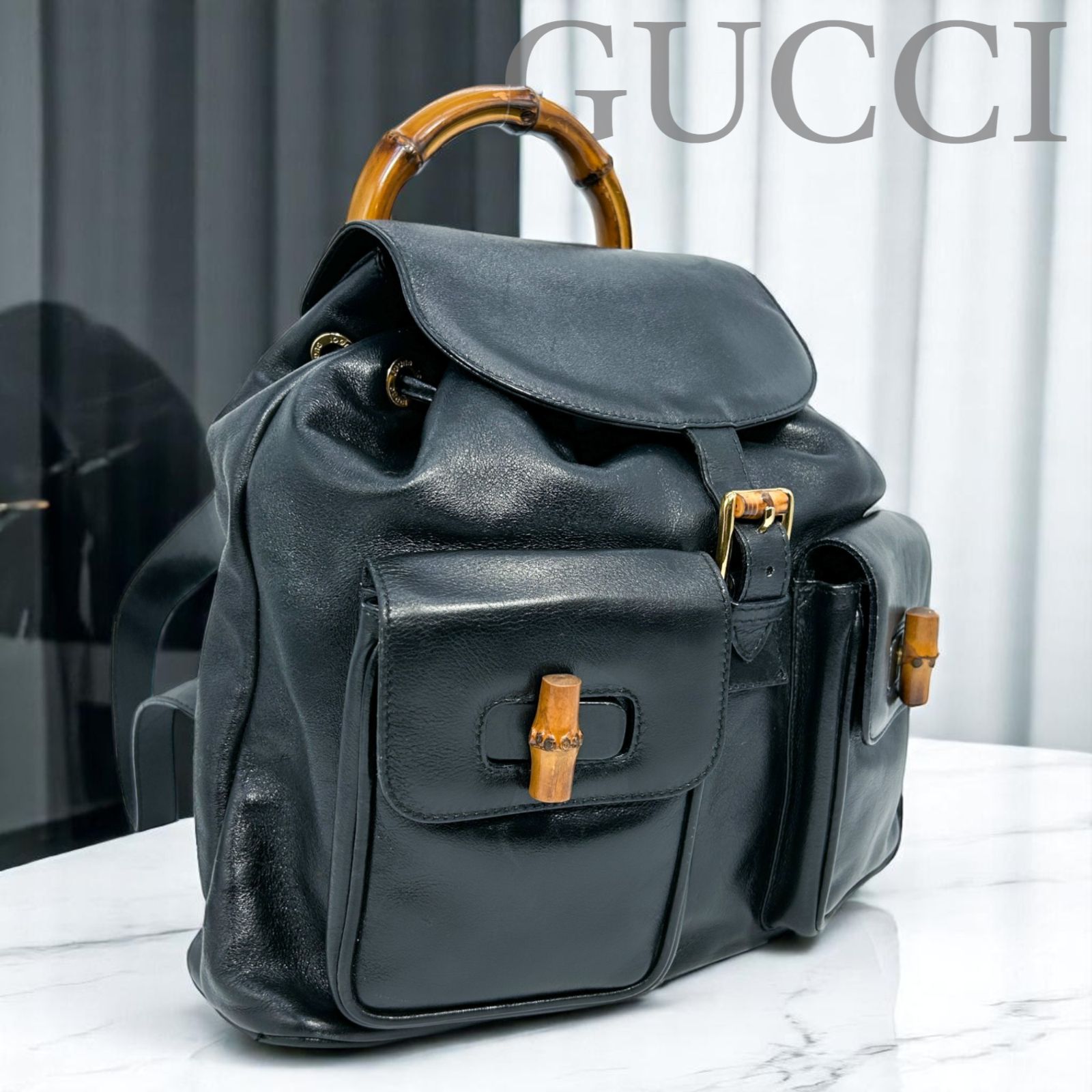 GUCCI バンブー レザー ドローストリング リュックサック バックパック
