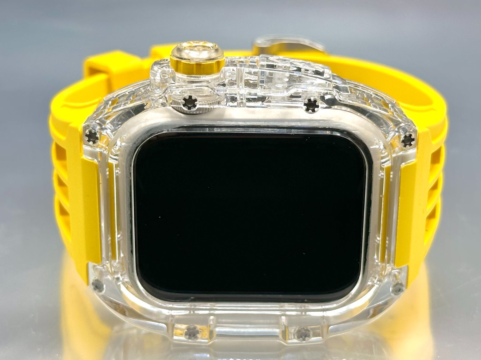 クリアイエロー☆アップルウォッチバンド ラバーベルト カバー Apple 