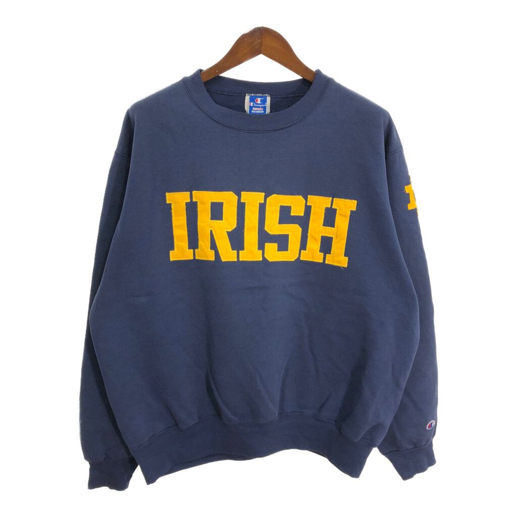 80年代 USA製 Champion チャンピオン ワッペン スウェット ロゴ ネイビー (メンズ XXL) 中古 古着 R3304
