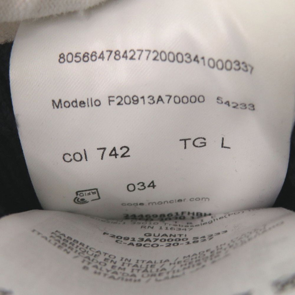 美品 モンクレール F20913A70000 ウール レザー ブラック Lサイズ ロゴ