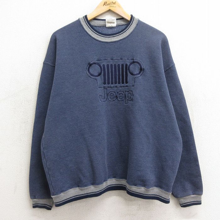 XL/古着 ジャージーズ 長袖 スウェット メンズ 00s ジープ 刺繍 クルーネック 紺 ネイビー 24apr20 中古 スエット トレーナー トップス