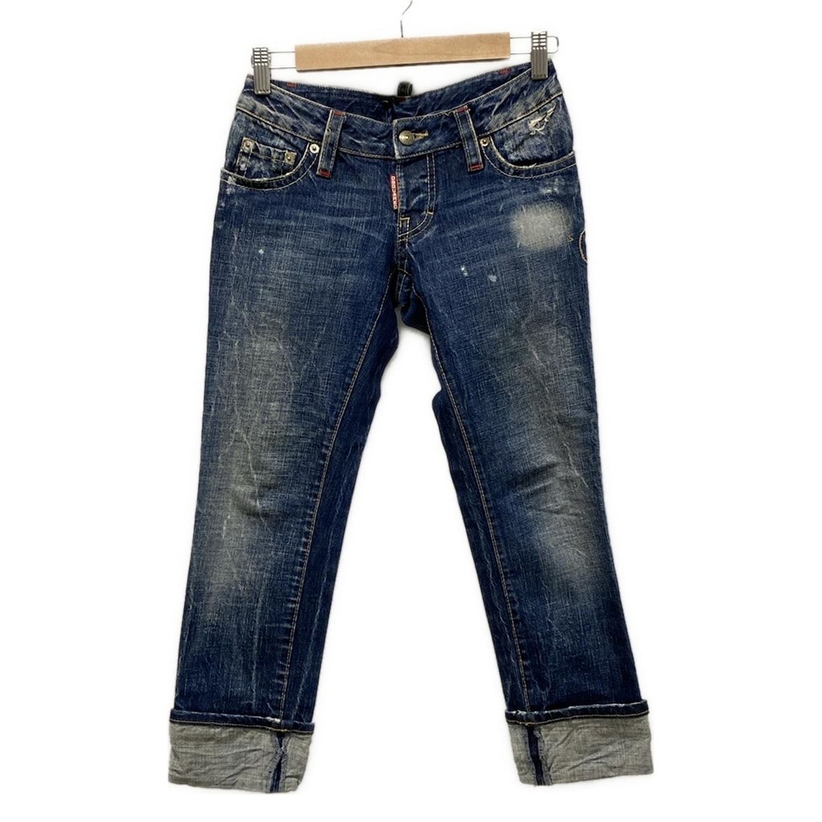 DSQUARED2 ディースクエアード ジーンズ サイズ36 S レディース - ネイビー クロップド 半端丈 |ダメージ加工|ボタンフライ|刺繍